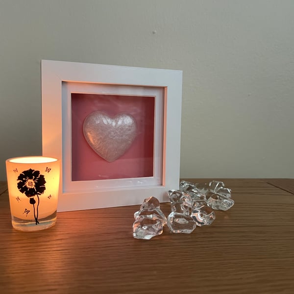 White love heart set in white frame