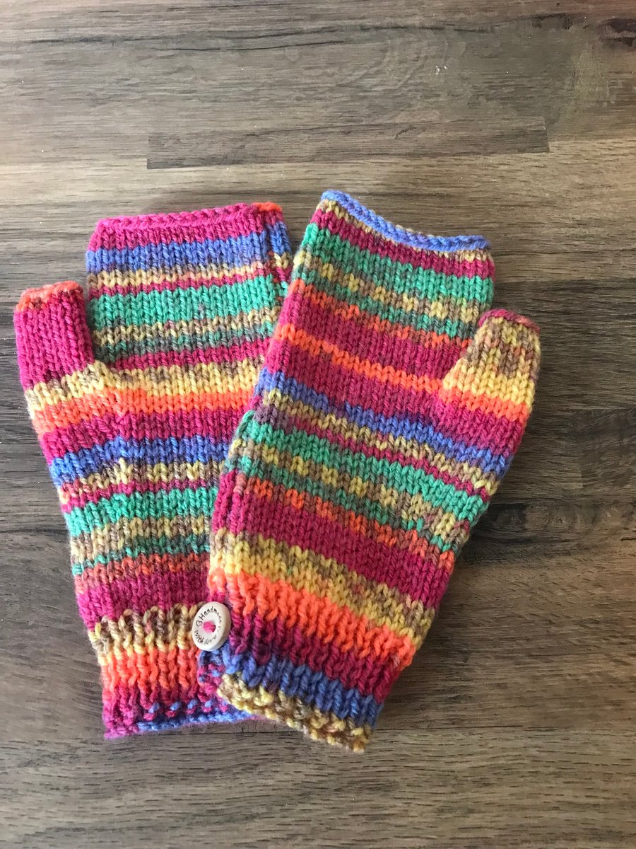 Bright Random Yarn Ladies Fingerless Mittens
