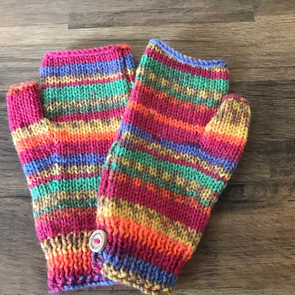 Bright Random Yarn Ladies Fingerless Mittens
