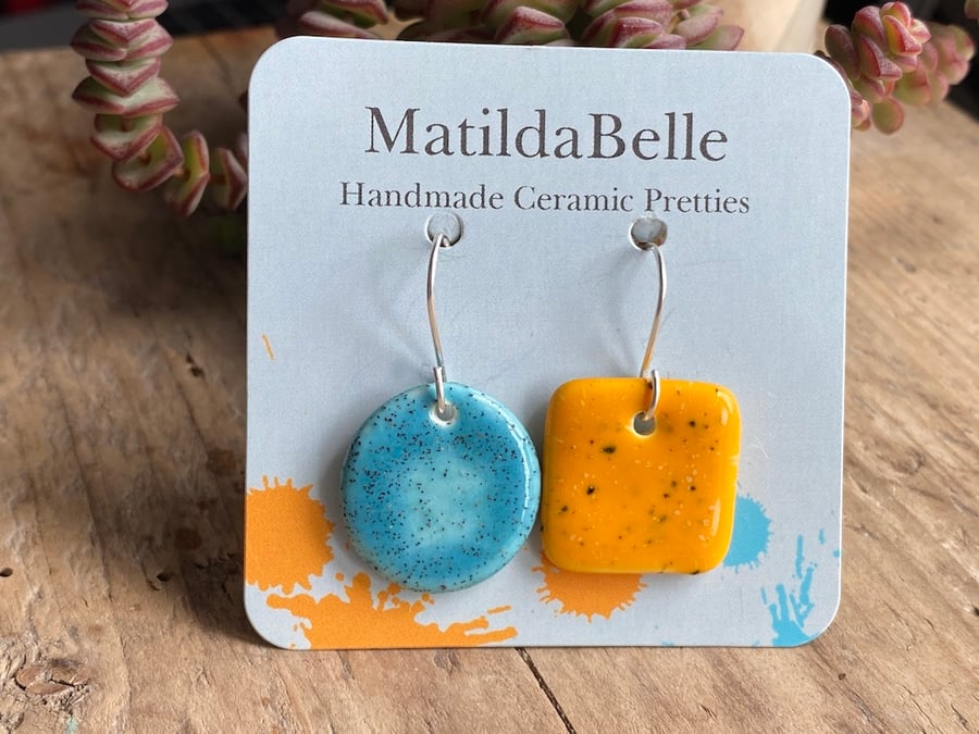 Handmade Ceramic Mismatched Dangly Earrings