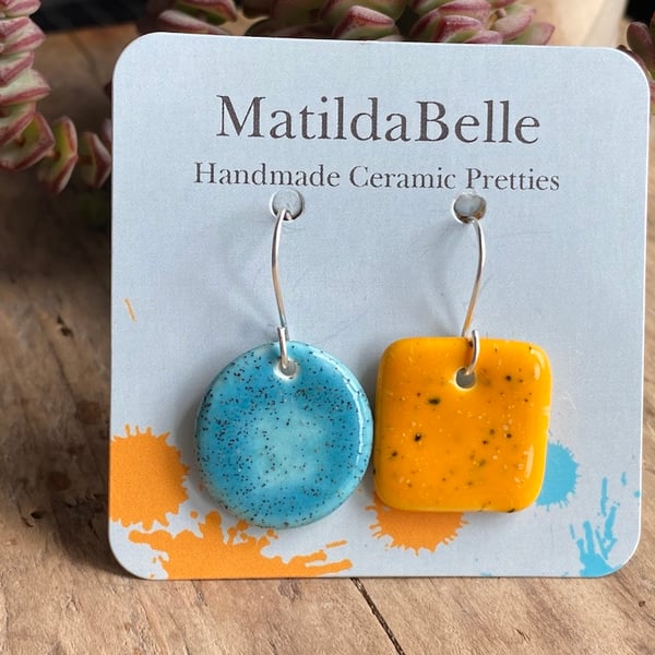 Handmade Ceramic Mismatched Dangly Earrings