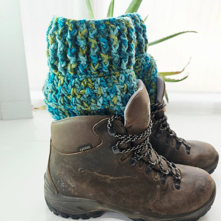 Aqua Blue Boot Cuffs, Crochet Ankle Warmers