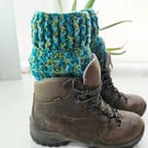 Aqua Blue Boot Cuffs, Crochet Ankle Warmers