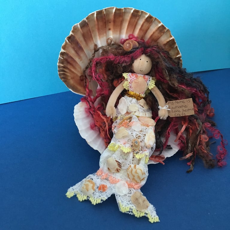 Mermaid Doll Hanging Decoration, Brown And Orange, Sea Themed Mermaid Gifts