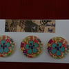 Wooden Buttons Set of 3 with Blue Flower Design