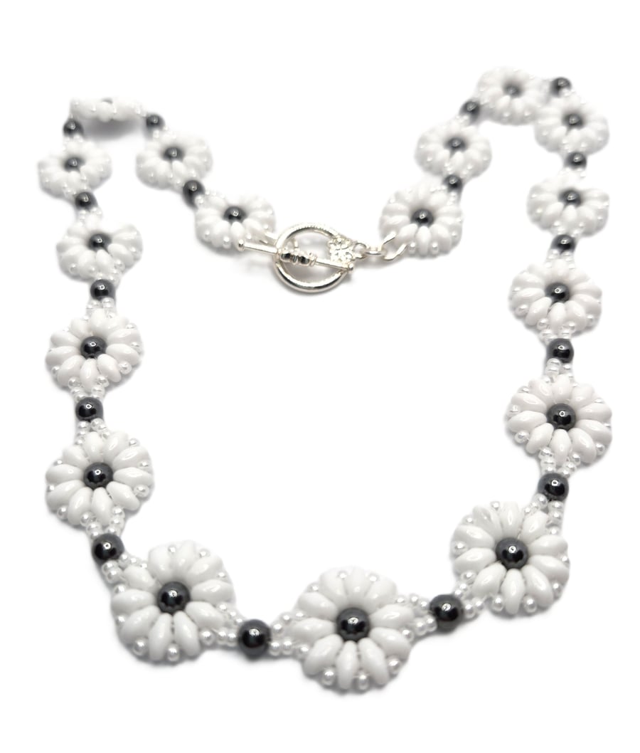 Daisy collection necklace with Haematite beads