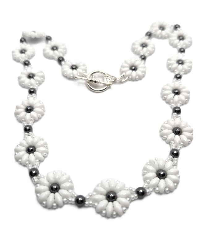 Daisy collection necklace with Haematite beads