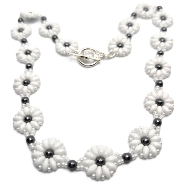 Daisy collection necklace with Haematite beads