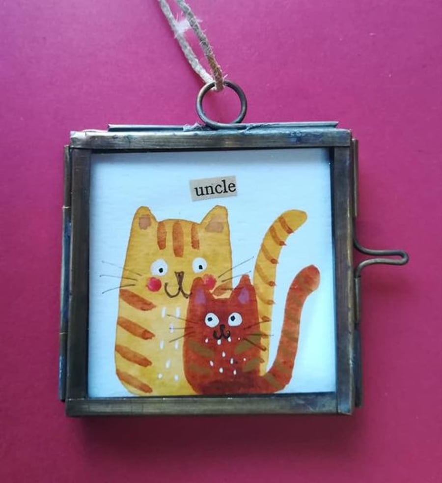 'Uncle' Original Miniature Cat Painting in Hanging Frame