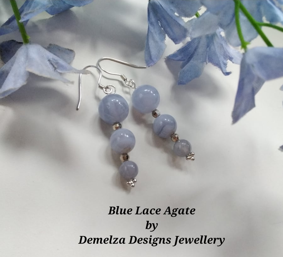 Blue Lace Agate Sterling Silver Earrings 