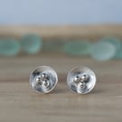 Silver Stud Earrings - Concave Disc Earrings -  Minimalist Jewellery