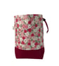 two at a time knitting bag with floral  print, drawstring divided pouch, 