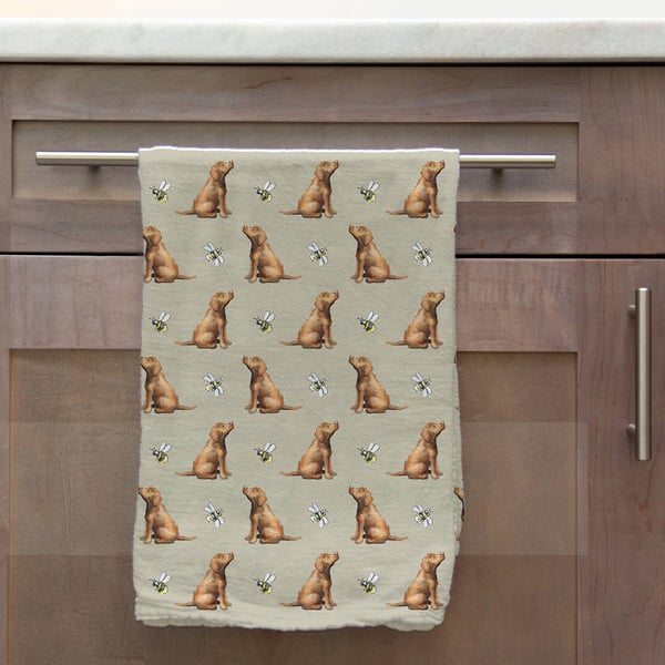 Labrador Chocolate & Bee Tea Towel