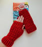 Ruby Red Crochet Fingerless Mitts, Handmade Wrist Warmers - Image 2
