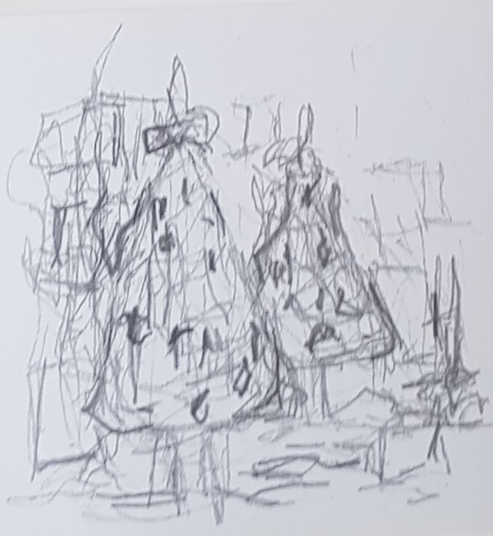 Christmas Tree drawing, Christmas card.