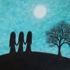 Three Sisters Card, Moon Stars Card, Friends Silhouette Card,Spiritual Art Card
