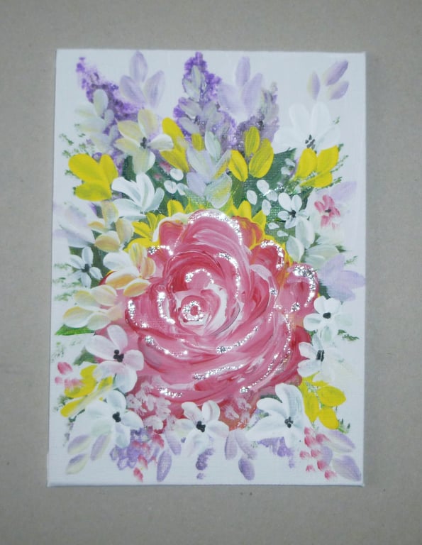 original art acrylic  floral rose painting ( ref FA 651 D1 )
