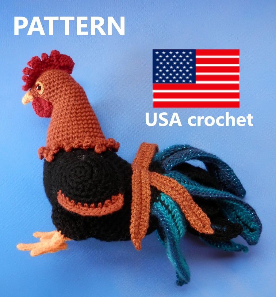 Rooster Crochet PATTERN USA Terms ENGLISH Language