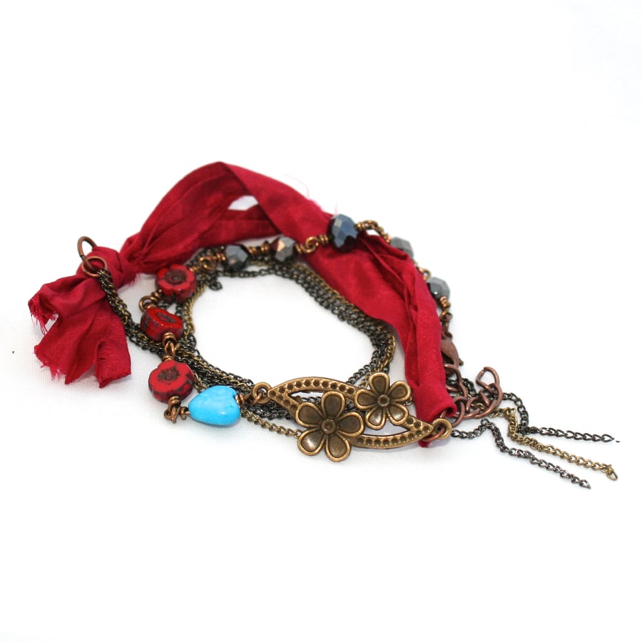 Red and black wrap braceletnecklace Folksy