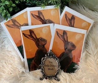 Moon Gazing Hare Greetings Cards. Pack of 5.