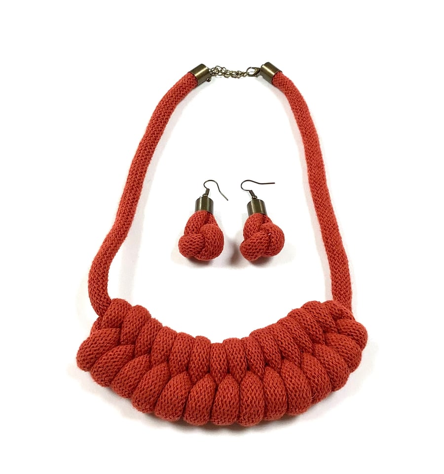 Textile Rope Necklace and Earrings