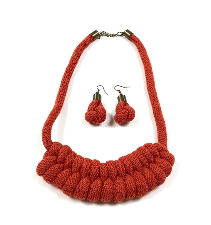 Textile Rope Necklace and Earrings