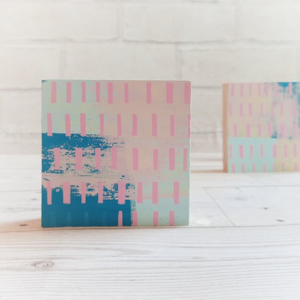 Screenprint on Wood - Abstract Print - Hand Printed Wooden Block