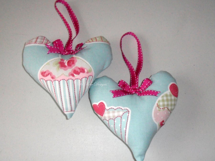   Scented hearts in blue cupcake fabric 