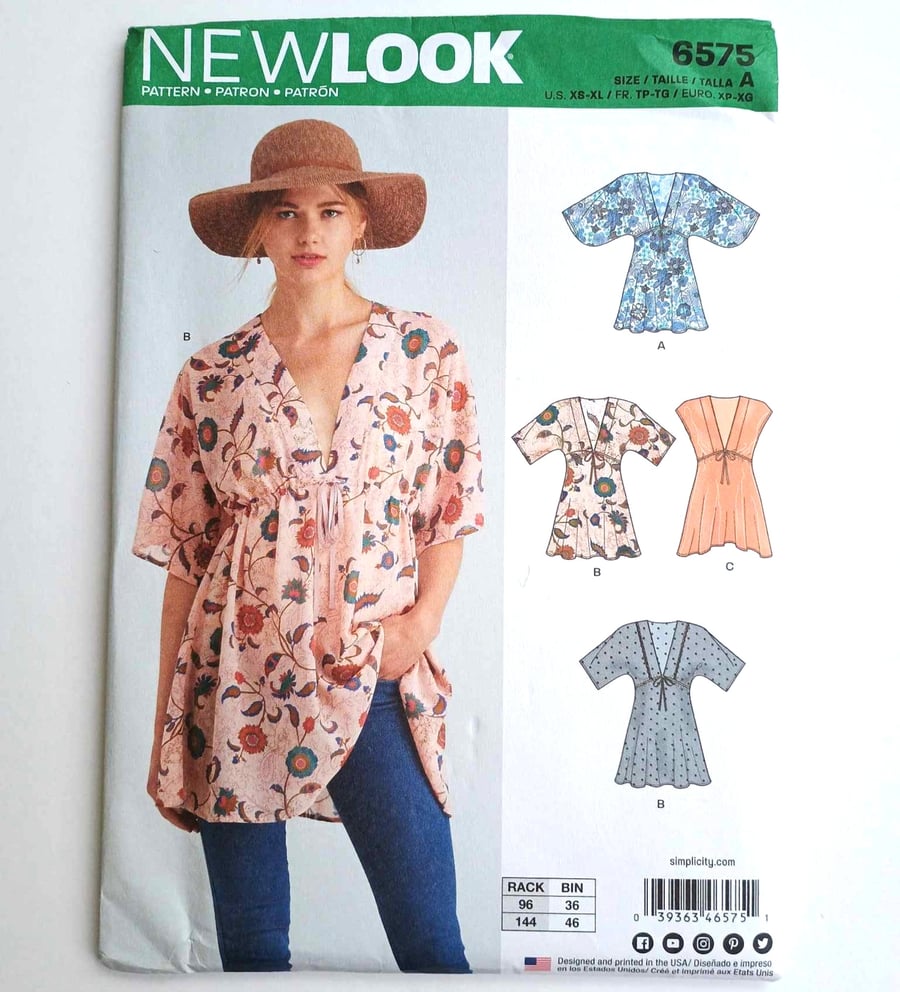 Dressmaking pattern - New Look 6575 Tunic Top - multi size XS to XL