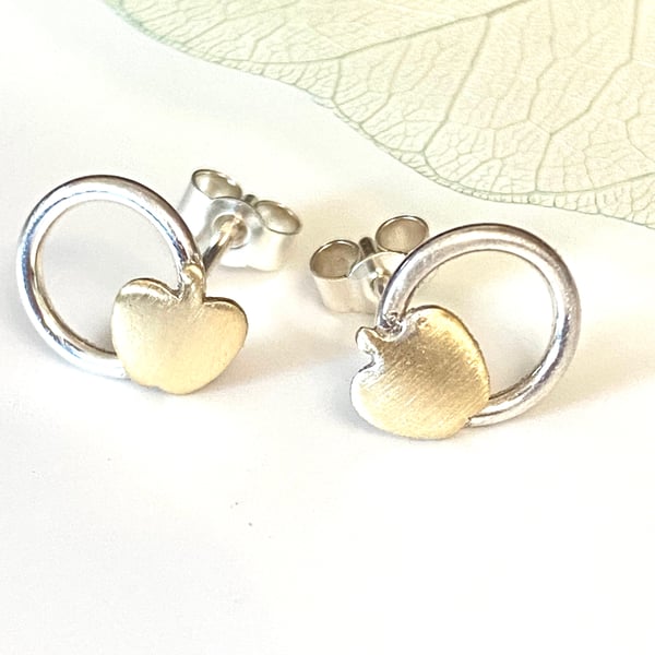 Gifts for Teachers Apple Mixed Metal Earrings. Studs, Silver, Bronze.