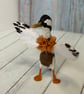 Brown White Indian Runner Duck Spun Cotton Miniature Art Doll - Image 5