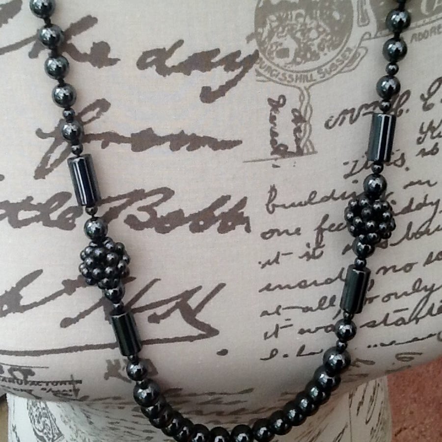Metallic Statement!  Black Long Length Hematite Necklace!
