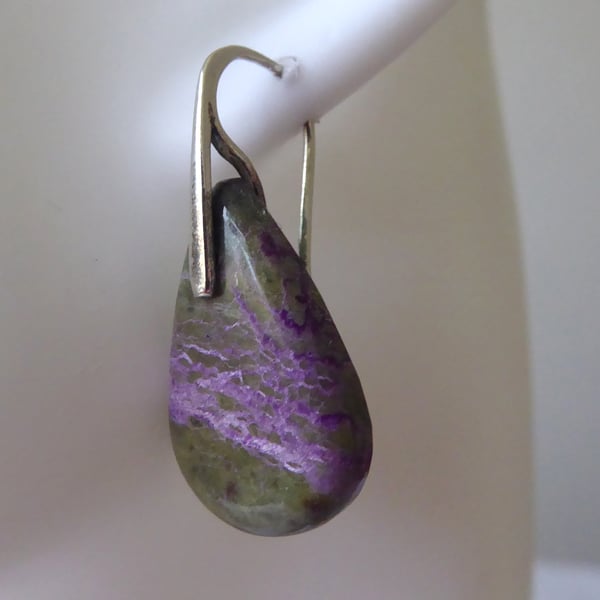Pair of Sterling Silver & Stichtite Teardrop Gemstone Earrings