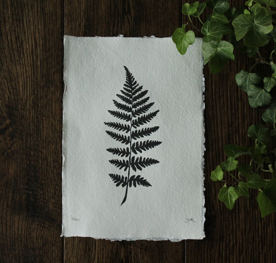 Fern lino cut print, botanical relief print