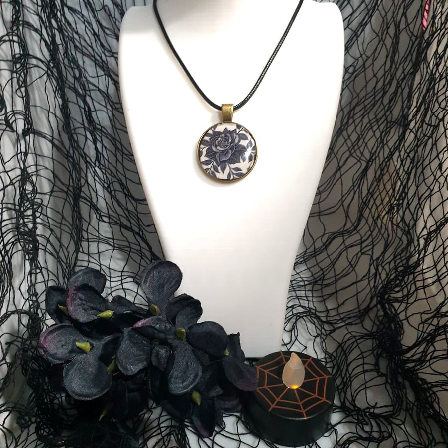 Black Rose necklace pendant 