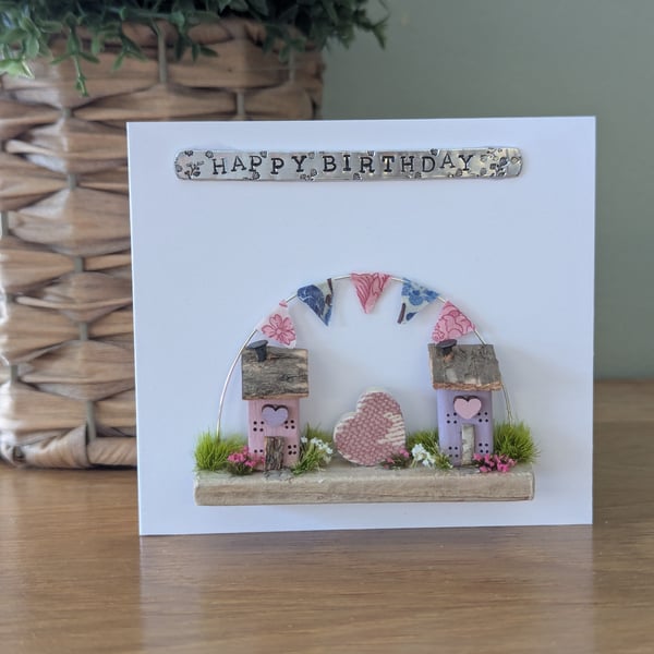 Happy Birthday Card With Removable Wooden Cottage Gift