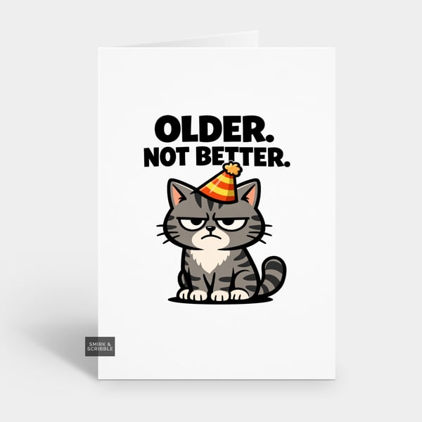 Funny Grumpy Birthday Card For Him Or Her - Older Not Better Cat