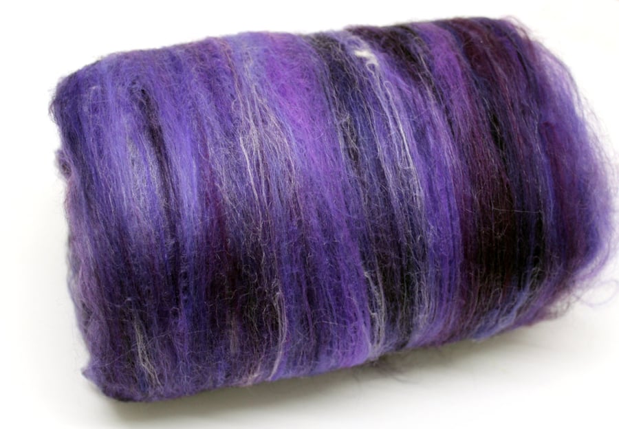 Carded Batt Merino & Silk Purples 100g Fine Merino Wool Spinning Felting Wool