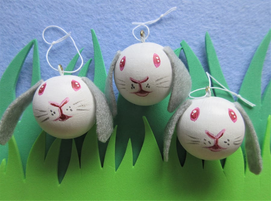 Bunny Rabbit Christmas Tree Baubles Decorations Wood Wooden Beautiful Bundle