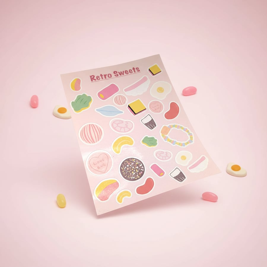 Retro Sweet Shop Sticker Sheet – Vintage Candy Stickers for Journals & Planners