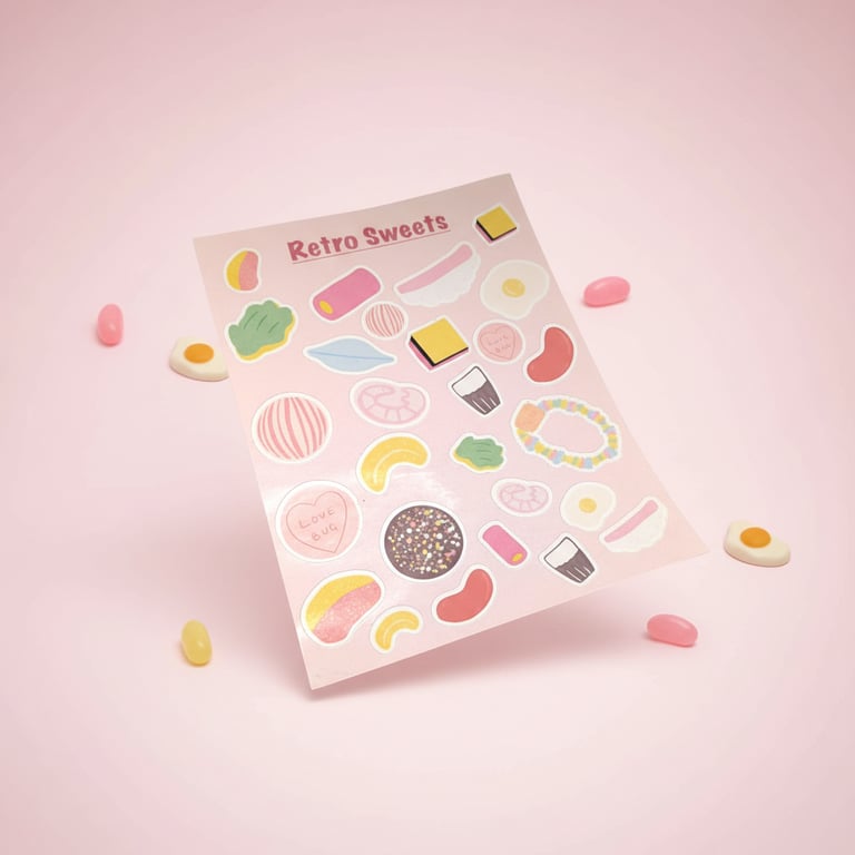 Retro Sweet Shop Sticker Sheet – Vintage Candy Stickers for Journals & Planners