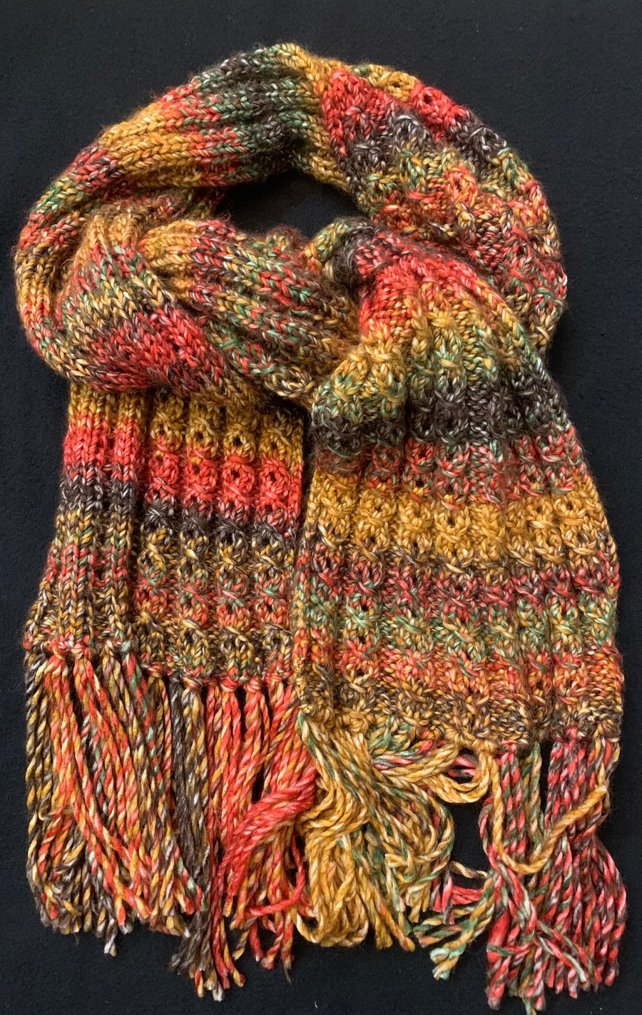 Hand Knitted Chunky Scarf in Autumnal Colours