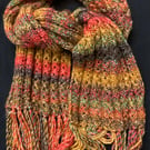 Hand Knitted Chunky Scarf in Autumnal Colours