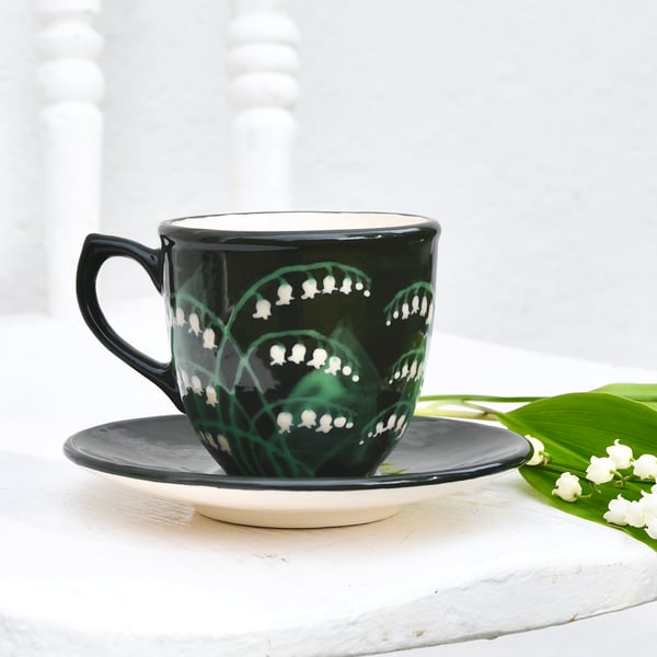 Lily of the Valley Cup and Saucer - Hand Painted