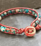 Red and blue rainbow jasper and leather bracelet with ceramic button fastener - Image 9