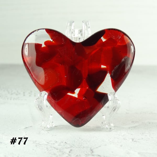 Red fused glass heart with stand, 5x4.5cm, handcrafted, pocket hug - 7 options