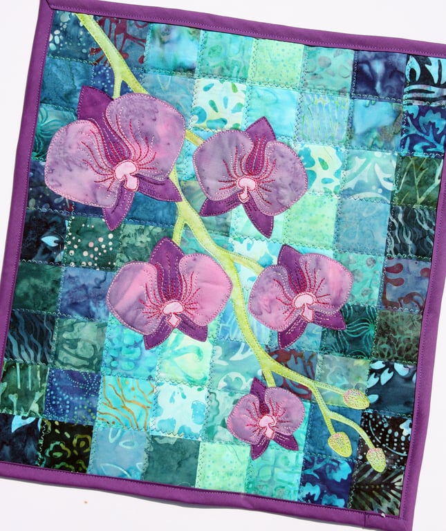Orchid Kit Art Quilt Wall Hanging 
