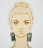 Rectangular shaped wooden earrings with a printed scribble effect design - Image 2