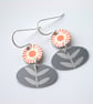 Flower earrings in orange and grey