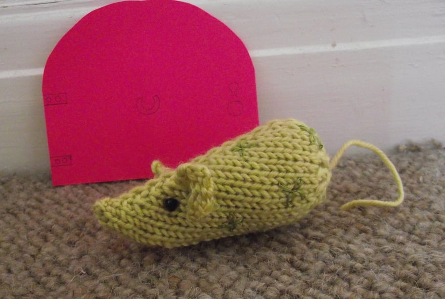 knitted mice - one hand knitted and embroidered mouse